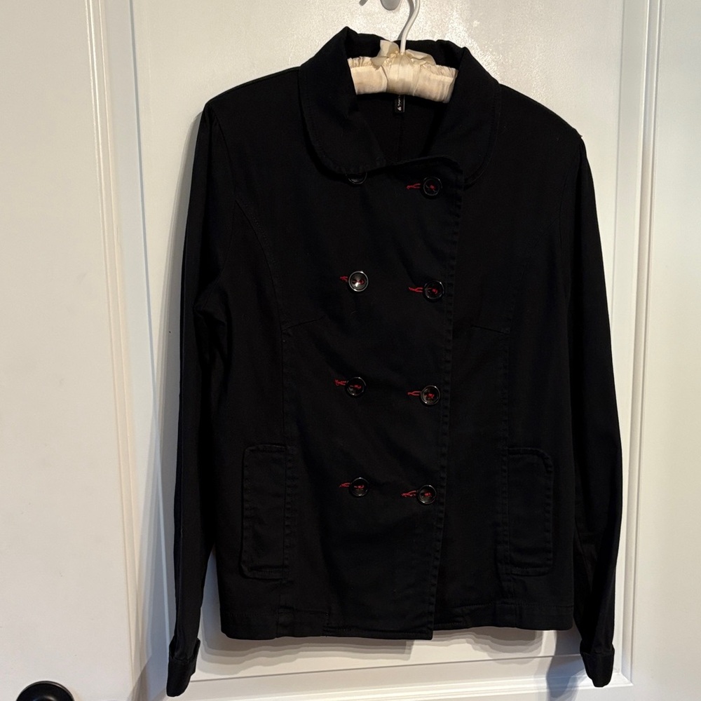 Sashimi Black Double-Breasted Cotton/Spandex Casual Pea Coat Y2K